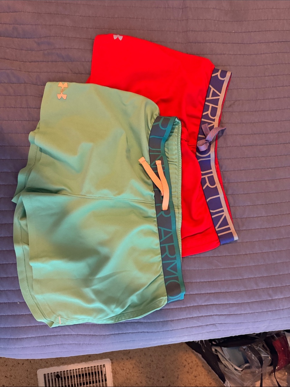 Under Armour Girls Mint Green & Bright Red Athletic Shorts Set